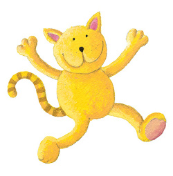 Acrylic illustration of cat jumps for joy